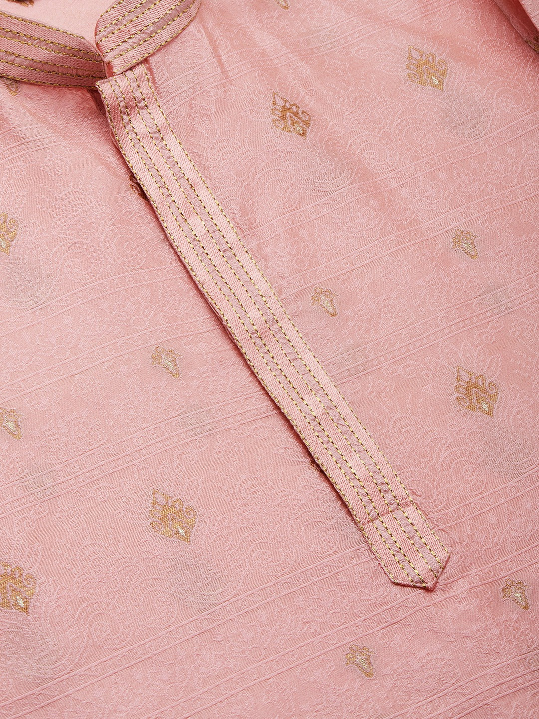 Jompers Men's Pink Coller Embroidered Woven Design Kurta Pyjama | Grocsy