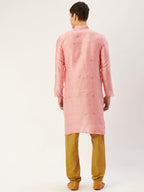 Jompers Men's Pink Coller Embroidered Woven Design Kurta Pyjama | Grocsy