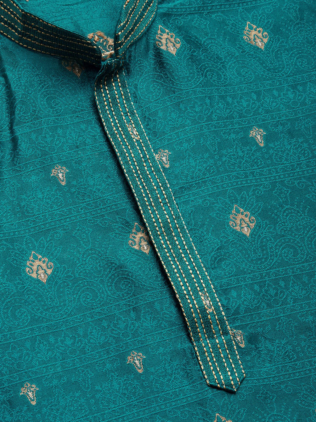 Jompers Men's Teal Coller Embroidered Woven Design Kurta Only | Grocsy