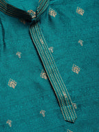 Jompers Men's Teal Coller Embroidered Woven Design Kurta Only | Grocsy
