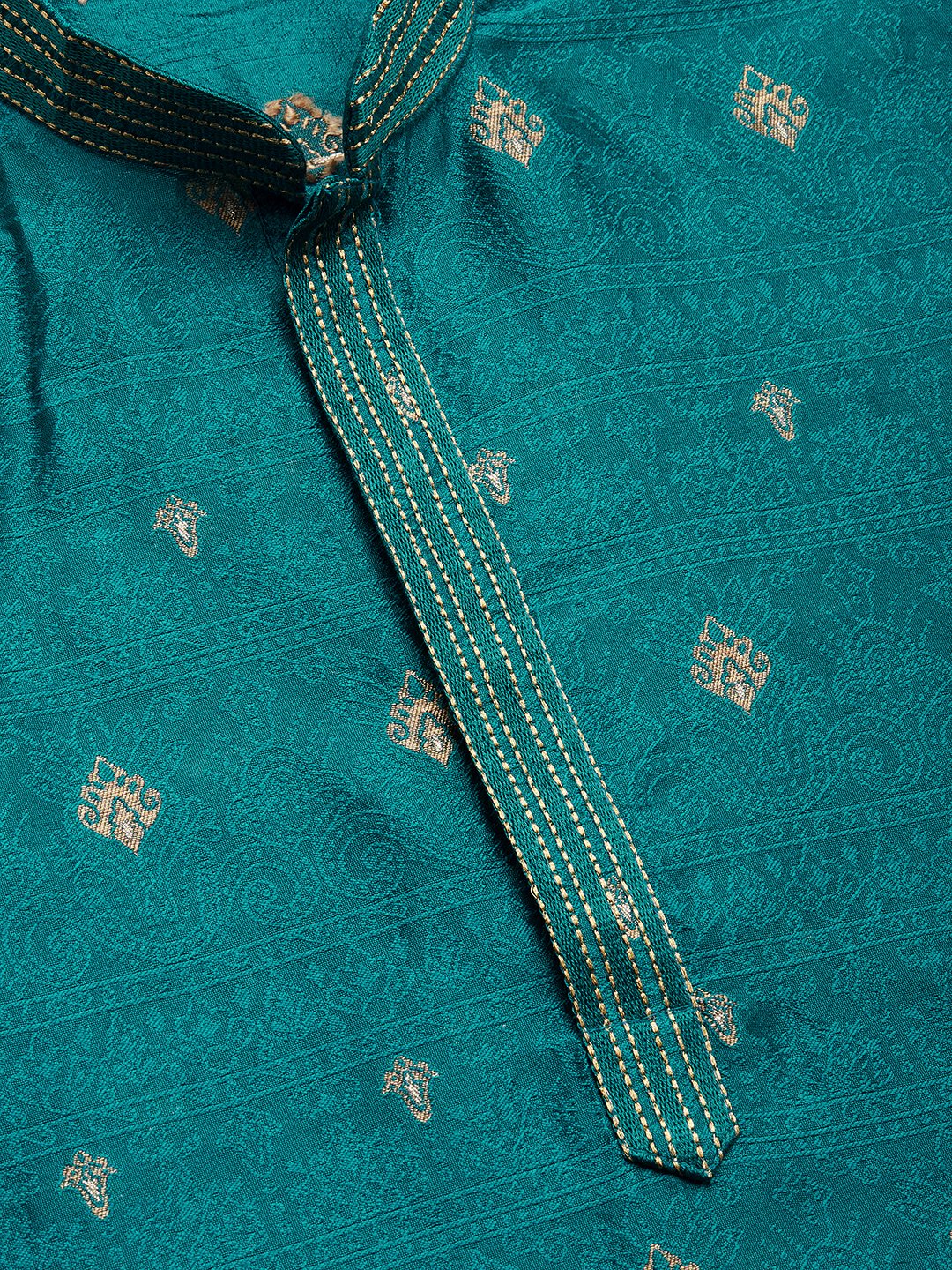 Jompers Men's Teal Coller Embroidered Woven Design Kurta Only | Grocsy