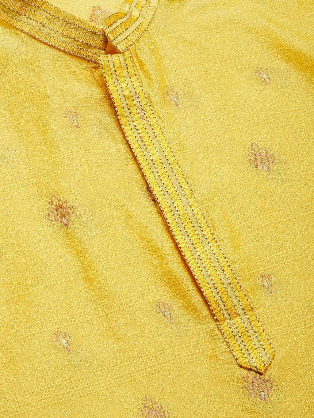 Jompers Men's Yellow Coller Embroidered Woven Design Kurta Pyjama | Grocsy