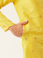 Jompers Men's Yellow Coller Embroidered Woven Design Kurta Pyjama | Grocsy