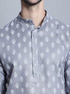 Jompers Men's Cotton Floral printed kurta Pyjama - Dark-Grey | Grocsy