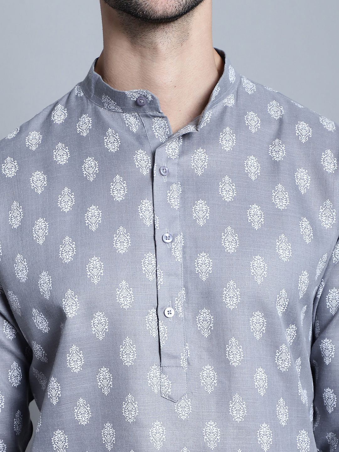 Jompers Men's Cotton Floral printed kurta Pyjama - Dark-Grey | Grocsy