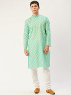 Jompers Men's Green Cotton Floral Printed kurta Pyjama Set | Grocsy
