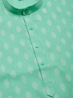Jompers Men's Green Cotton Floral Printed kurta Pyjama Set | Grocsy