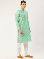 Jompers Men's Green Cotton Floral Printed kurta Pyjama Set | Grocsy