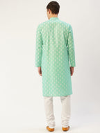 Jompers Men's Green Cotton Floral Printed kurta Pyjama Set | Grocsy