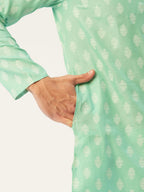Jompers Men's Green Cotton Floral Printed kurta Pyjama Set | Grocsy