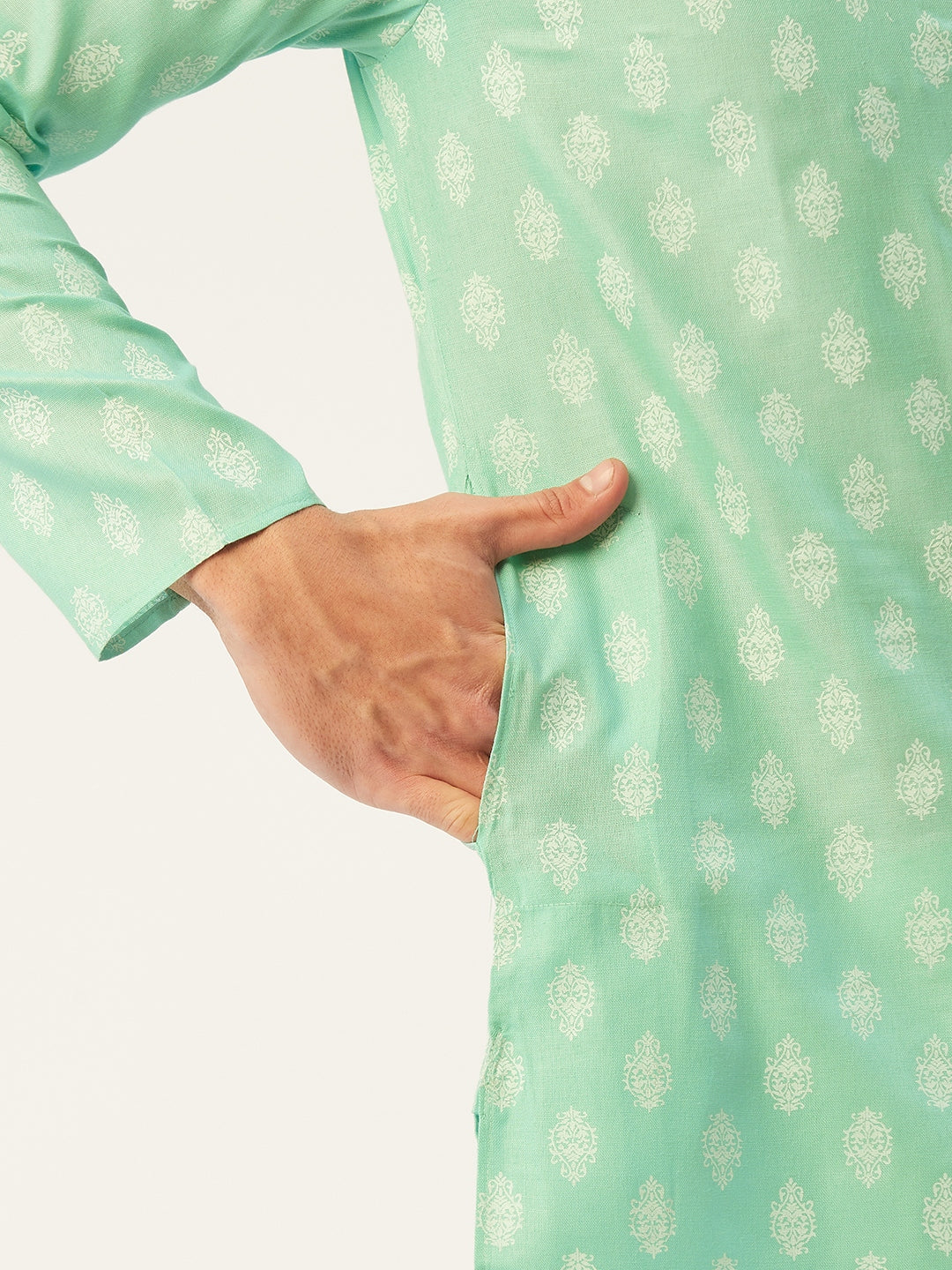 Jompers Men's Green Cotton Floral Printed kurta Pyjama Set | Grocsy
