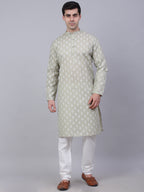 Jompers Men's Cotton Floral printed kurta Pyjama Set - Grey | Grocsy