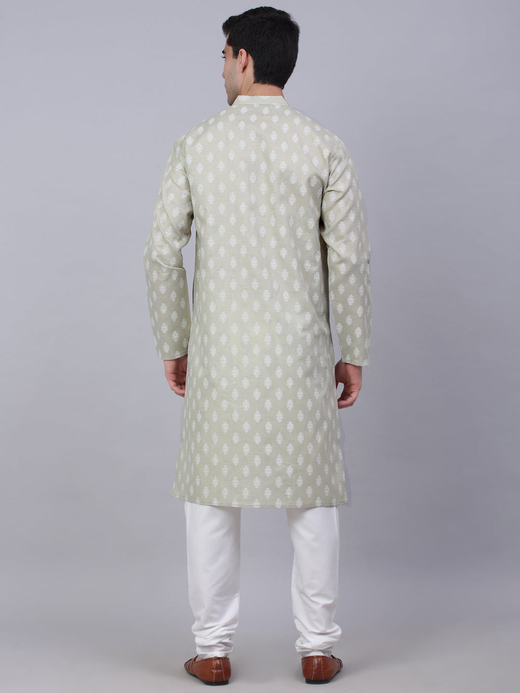 Jompers Men's Cotton Floral printed kurta Pyjama Set - Grey | Grocsy