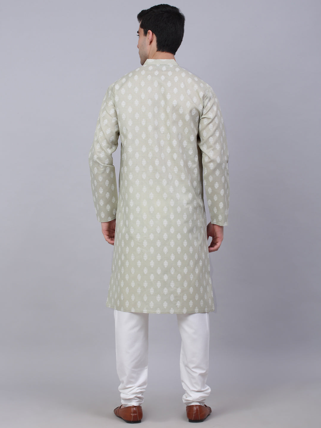 Jompers Men's Cotton Floral printed kurta Pyjama Set - Grey | Grocsy