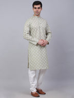 Jompers Men's Cotton Floral printed kurta Pyjama Set - Grey | Grocsy