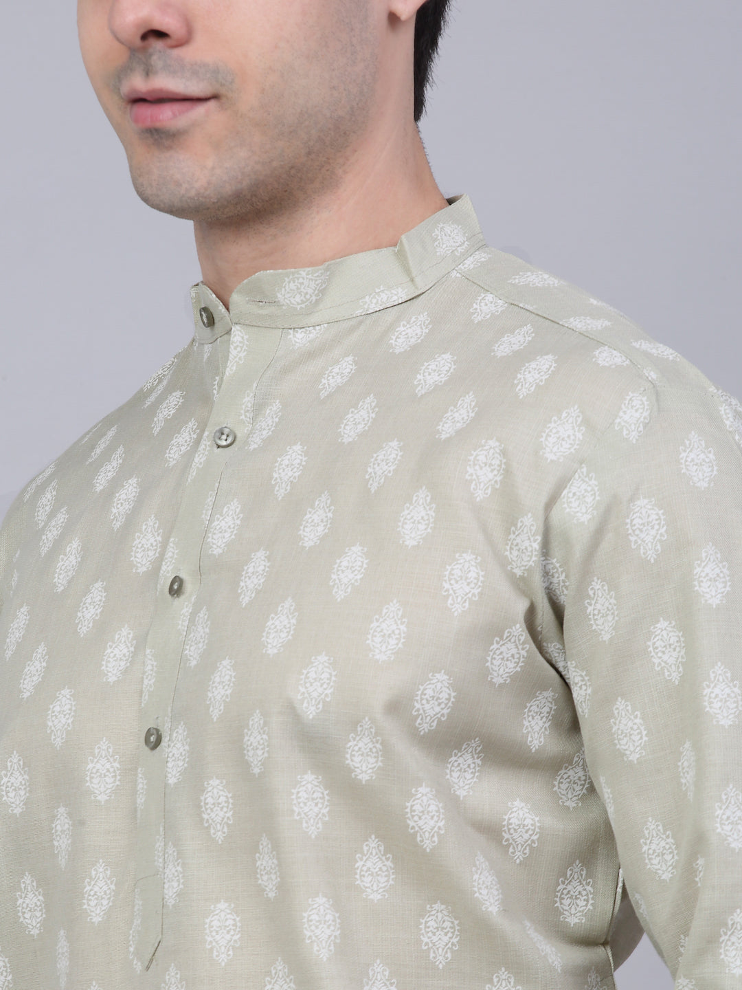 Jompers Men's Cotton Floral printed kurta Pyjama Set - Grey | Grocsy