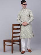 Jompers Men's Cotton Floral printed kurta Pyjama Set - Grey | Grocsy