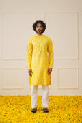 Jompers Men's Cotton Floral printed kurta Pyjama Set - Lemon | Grocsy