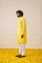 Jompers Men's Cotton Floral printed kurta Pyjama Set - Lemon | Grocsy