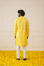 Jompers Men's Cotton Floral printed kurta Pyjama Set - Lemon | Grocsy