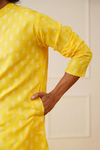 Jompers Men's Cotton Floral printed kurta Pyjama Set - Lemon | Grocsy