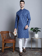 Jompers Men's Cotton Floral printed kurta Pyjama - Navy Blue | Grocsy