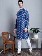 Jompers Men's Cotton Floral printed kurta Pyjama - Navy Blue | Grocsy