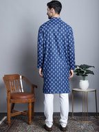 Jompers Men's Cotton Floral printed kurta Pyjama - Navy Blue | Grocsy