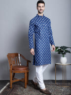 Jompers Men's Cotton Floral printed kurta Pyjama - Navy Blue | Grocsy