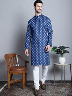 Jompers Men's Cotton Floral printed kurta Pyjama - Navy Blue | Grocsy