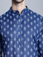 Jompers Men's Cotton Floral printed kurta Pyjama - Navy Blue | Grocsy
