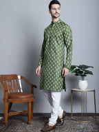 Jompers Men's Cotton Floral printed kurta Pyjama - Olive | Grocsy