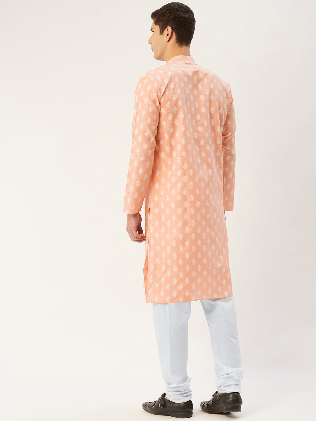 Jompers Men's Peach Cotton Floral printed kurta Pyjama Set | Grocsy