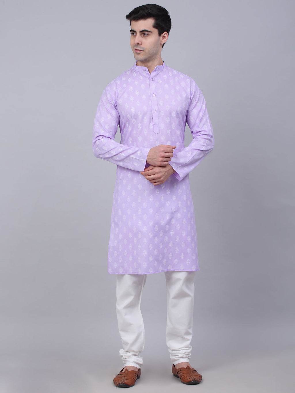 Jompers Men's Cotton Floral printed kurta Pyjama Set - Purple | Grocsy