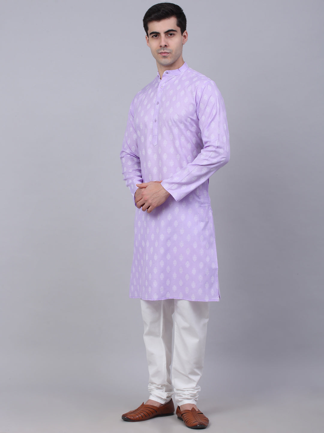 Jompers Men's Cotton Floral printed kurta Pyjama Set - Purple | Grocsy