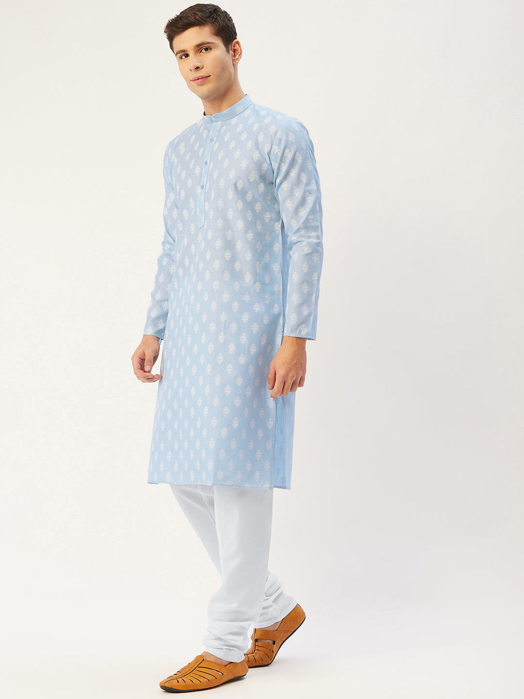 Jompers Men's Sky Cotton Floral printed kurta Only | Grocsy