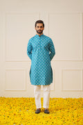 Jompers Men's Teal Cotton Floral printed kurta Only | Grocsy