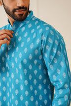 Jompers Men's Teal Cotton Floral printed kurta Only | Grocsy