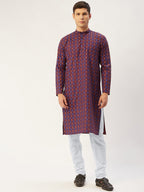 Jompers Men's Maroon Cotton Ikat printed kurta Pyjama Set | Grocsy