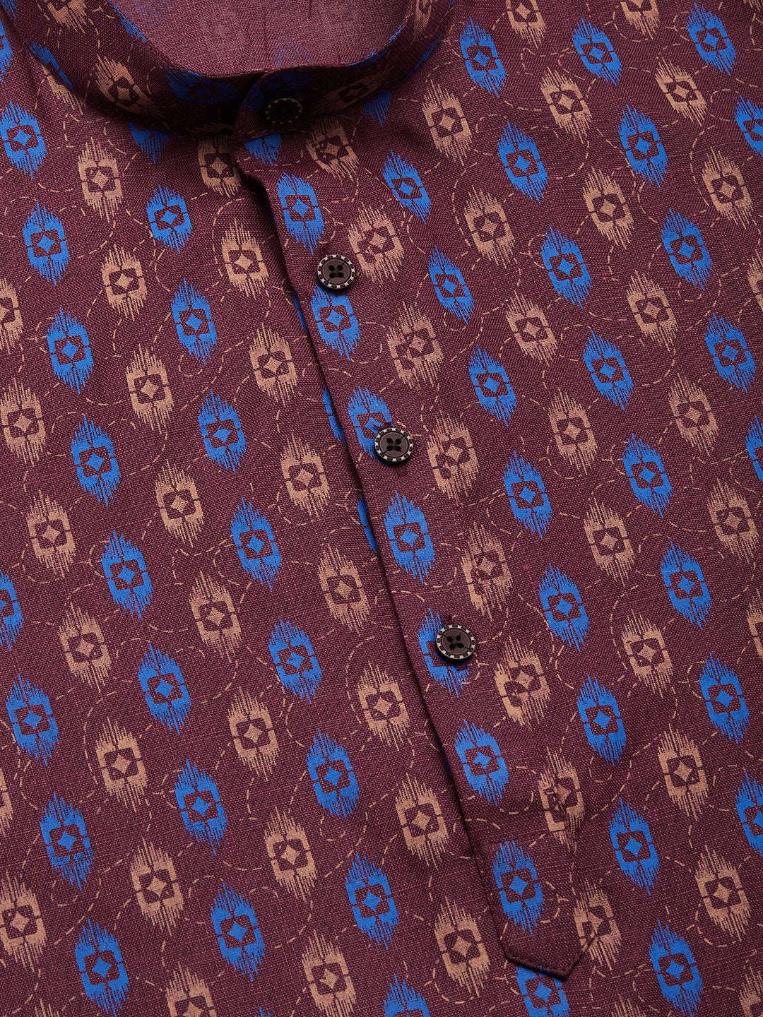 Jompers Men's Maroon Cotton Ikat printed kurta Pyjama Set | Grocsy