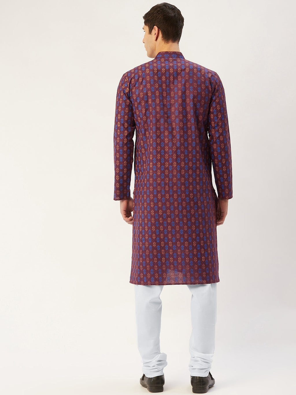 Jompers Men's Maroon Cotton Ikat printed kurta Pyjama Set | Grocsy