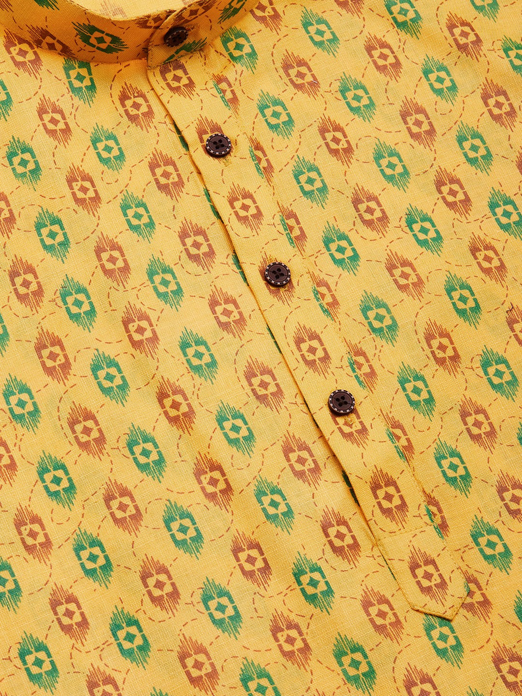 Jompers Men's Mustard Cotton Ikat printed kurta Pyjama Set | Grocsy