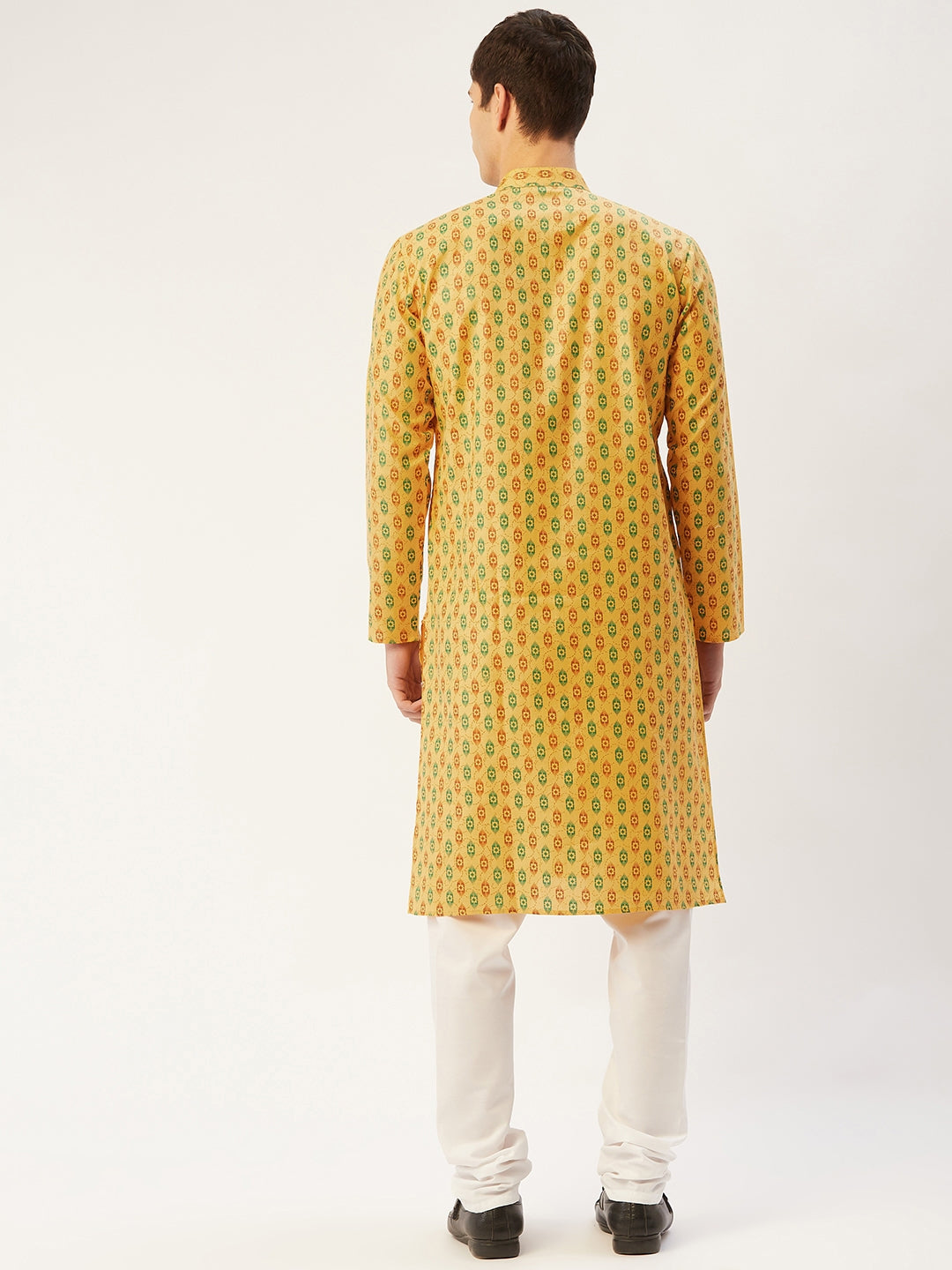 Jompers Men's Mustard Cotton Ikat printed kurta Only | Grocsy