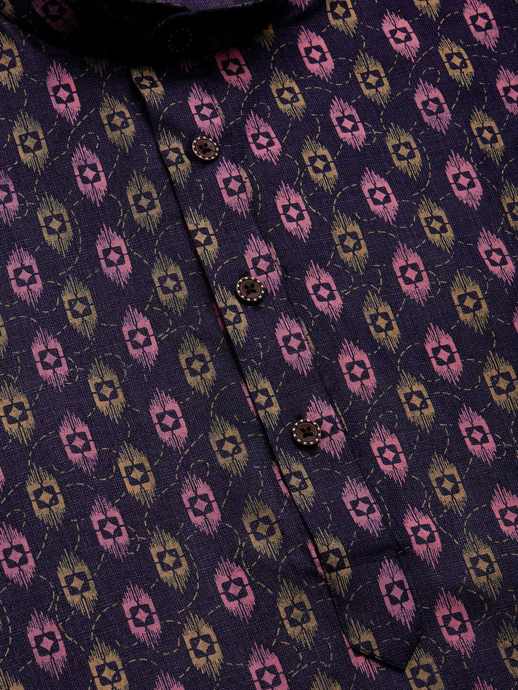 Jompers Men's Navy Cotton Ikat printed kurta Only | Grocsy