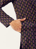 Jompers Men's Navy Cotton Ikat printed kurta Only | Grocsy