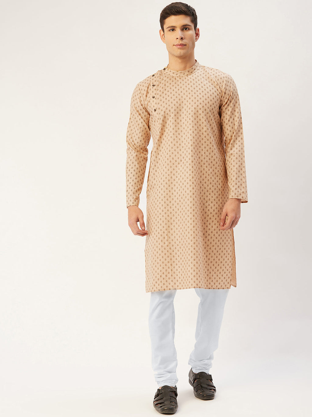Jompers Men's Beautiful Beige Cotton printed kurta Only | Grocsy