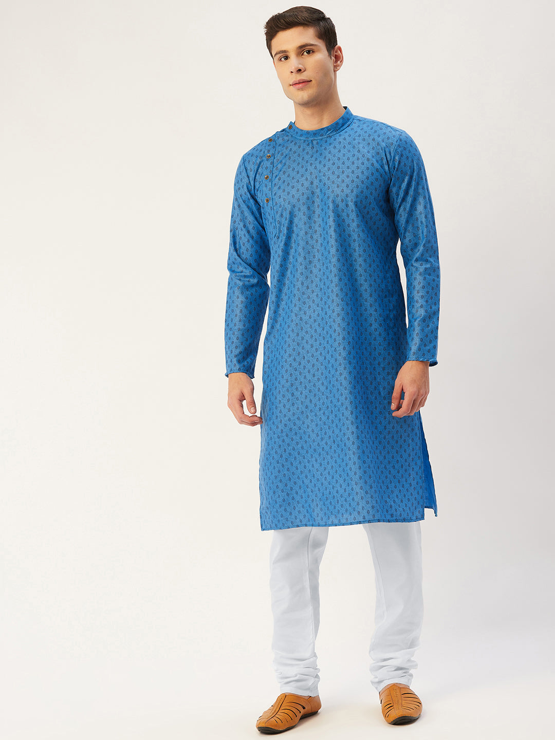 Jompers Men's Blue Cotton printed kurta Pyjama Set | Grocsy