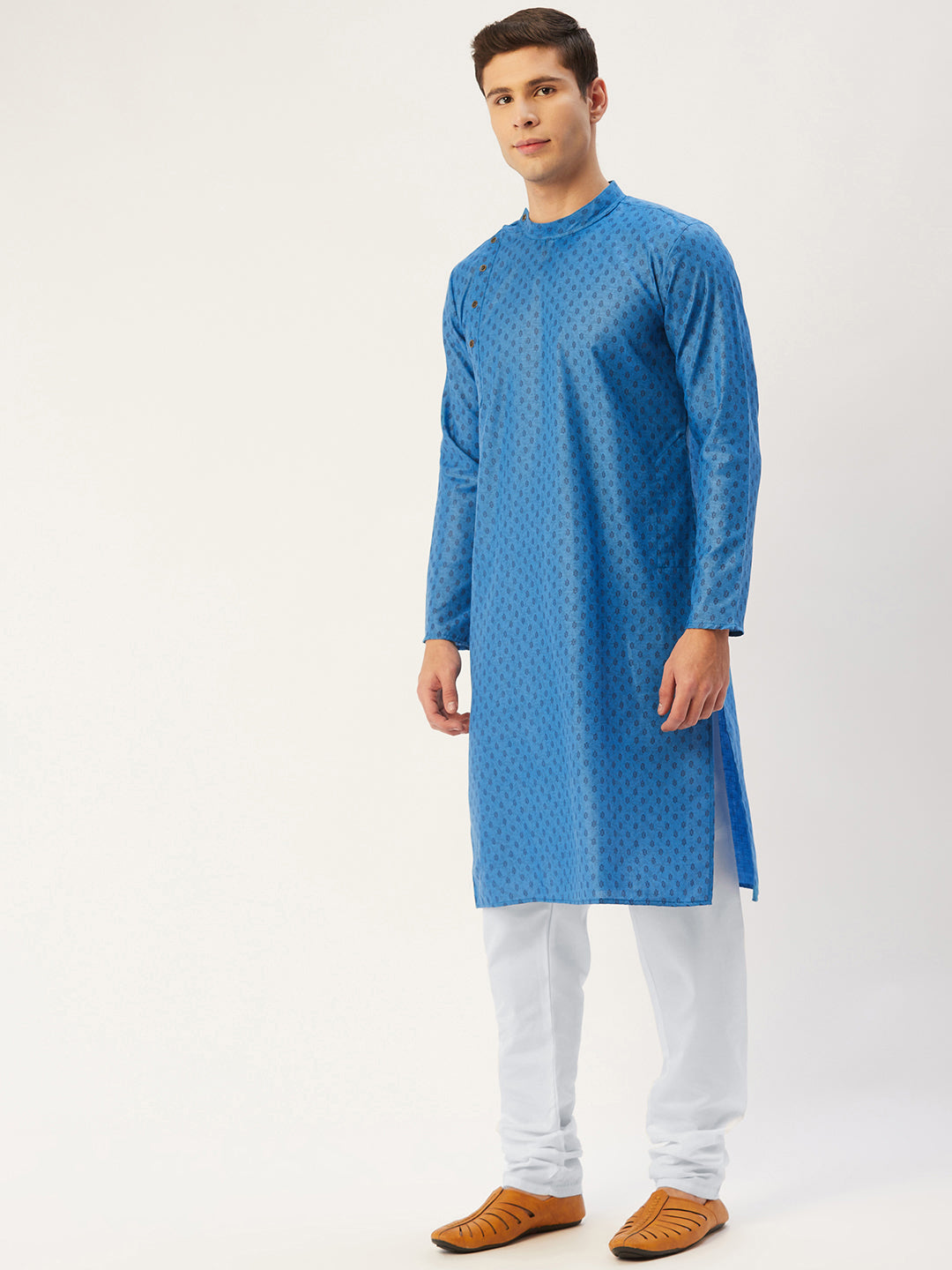 Jompers Men's Blue Cotton printed kurta Pyjama Set | Grocsy