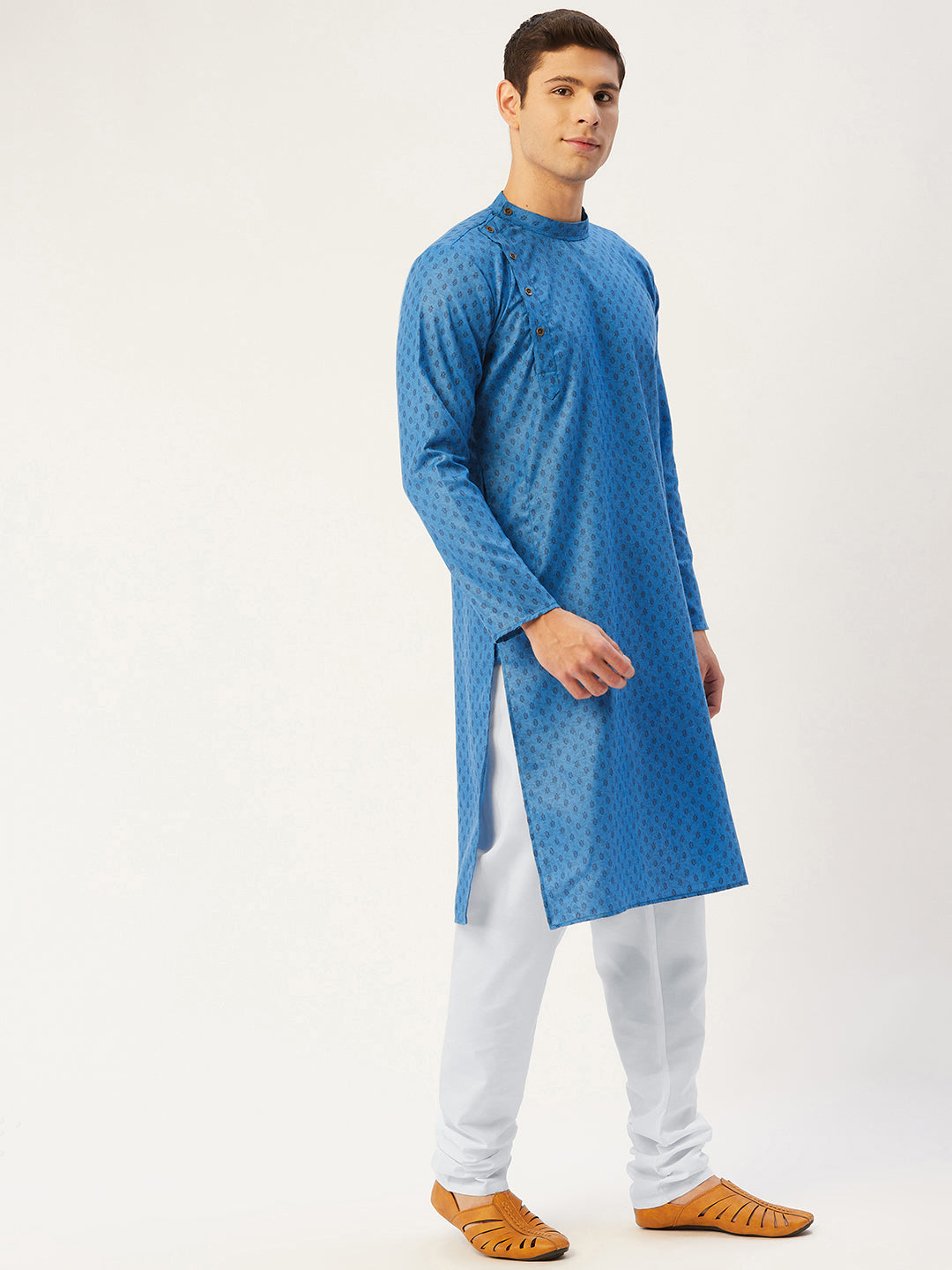 Jompers Men's Blue Cotton printed kurta Pyjama Set | Grocsy