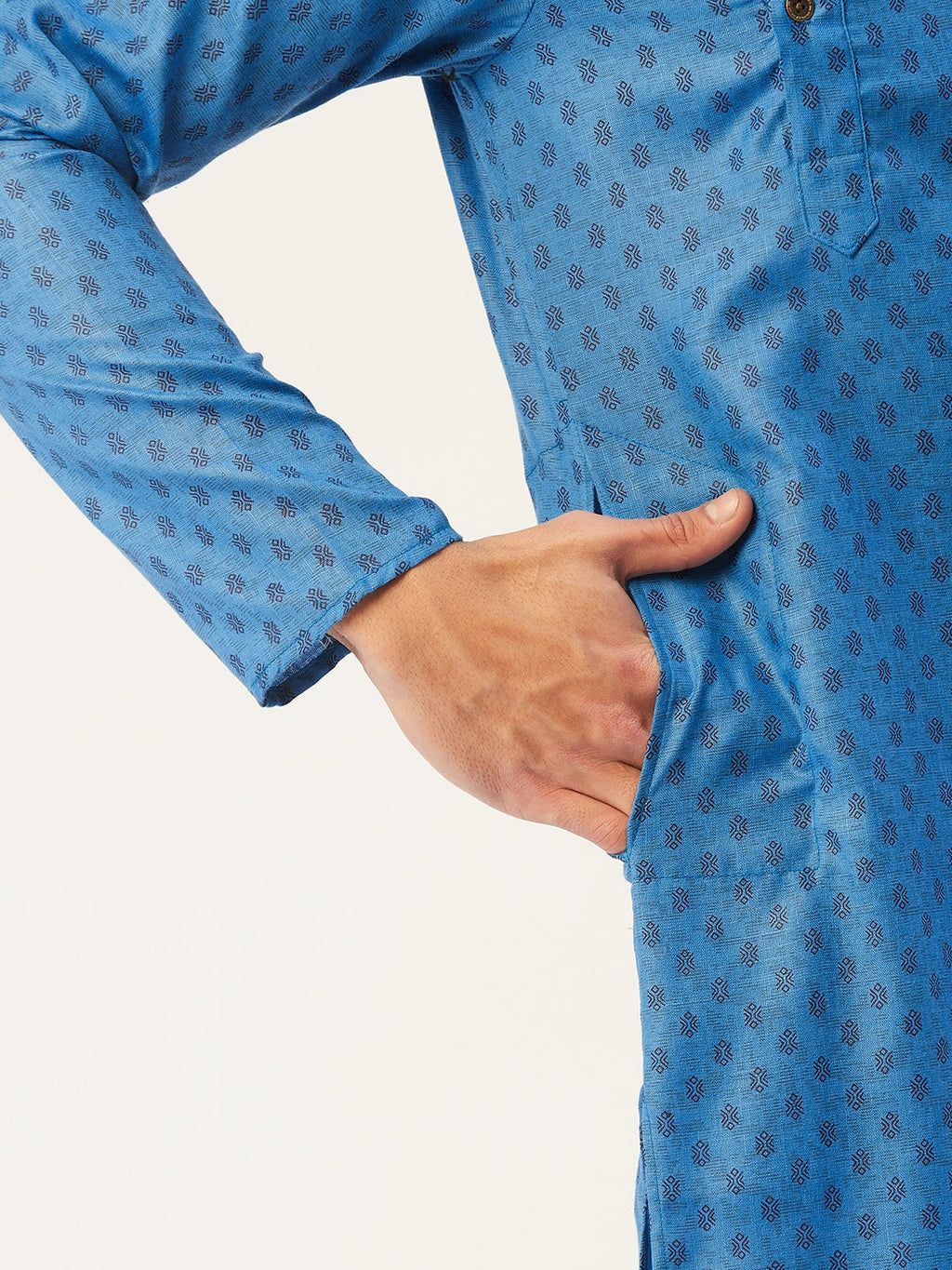 Jompers Men's Blue Cotton printed kurta Pyjama Set | Grocsy